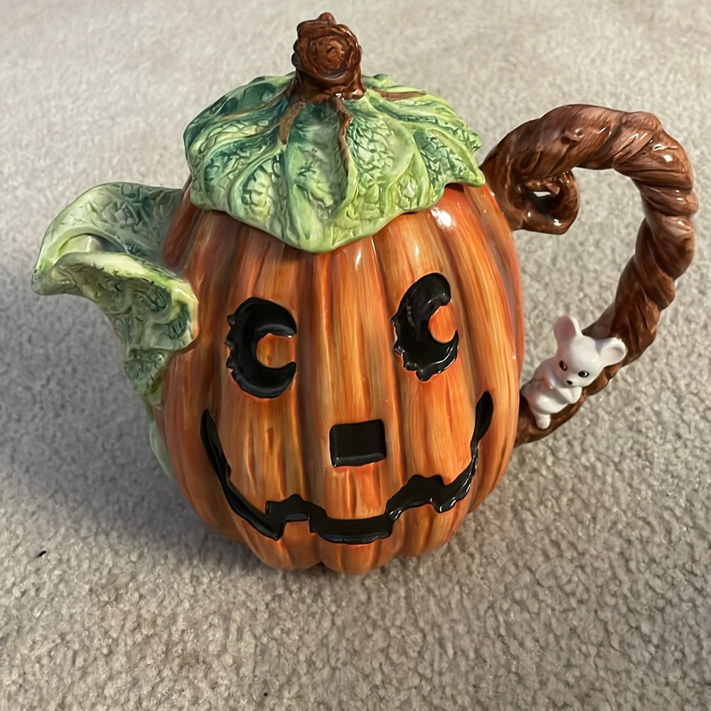 Never Used Omnibus Hand Painted Pumpkin Teapot